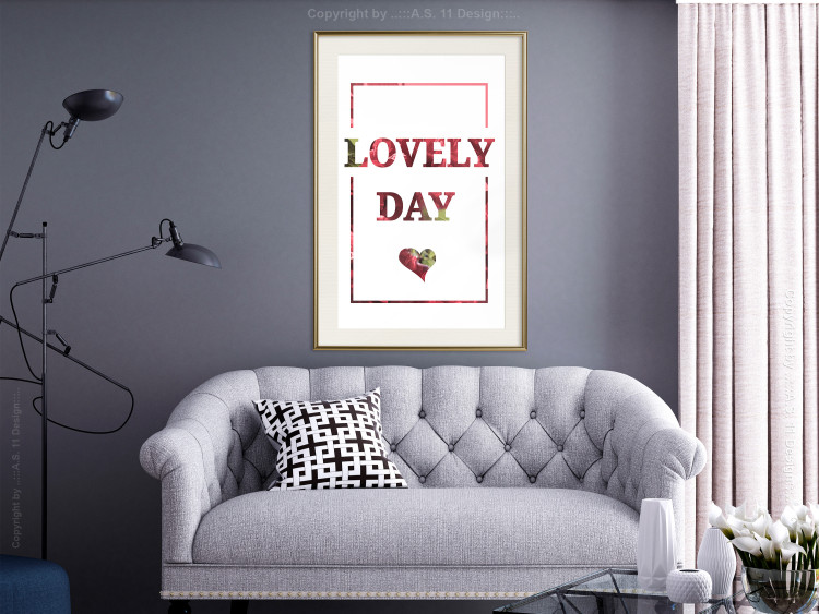 Wall Poster Lovely Day - English text with a red plant motif on a white background 125468 additionalImage 21