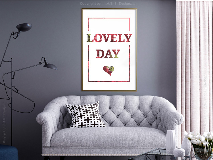 Wall Poster Lovely Day - English text with a red plant motif on a white background 125468 additionalImage 6