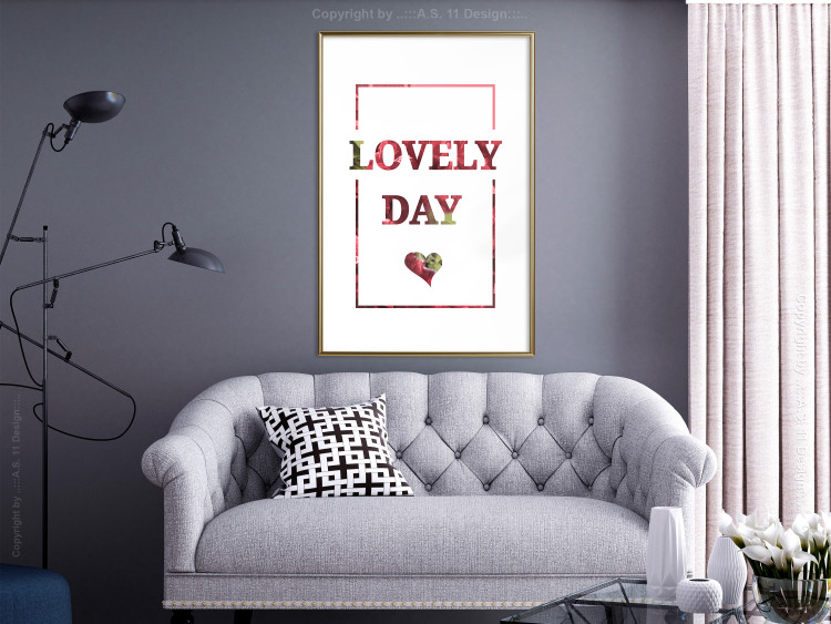 Wall Poster Lovely Day - English text with a red plant motif on a white background 125468 additionalImage 13