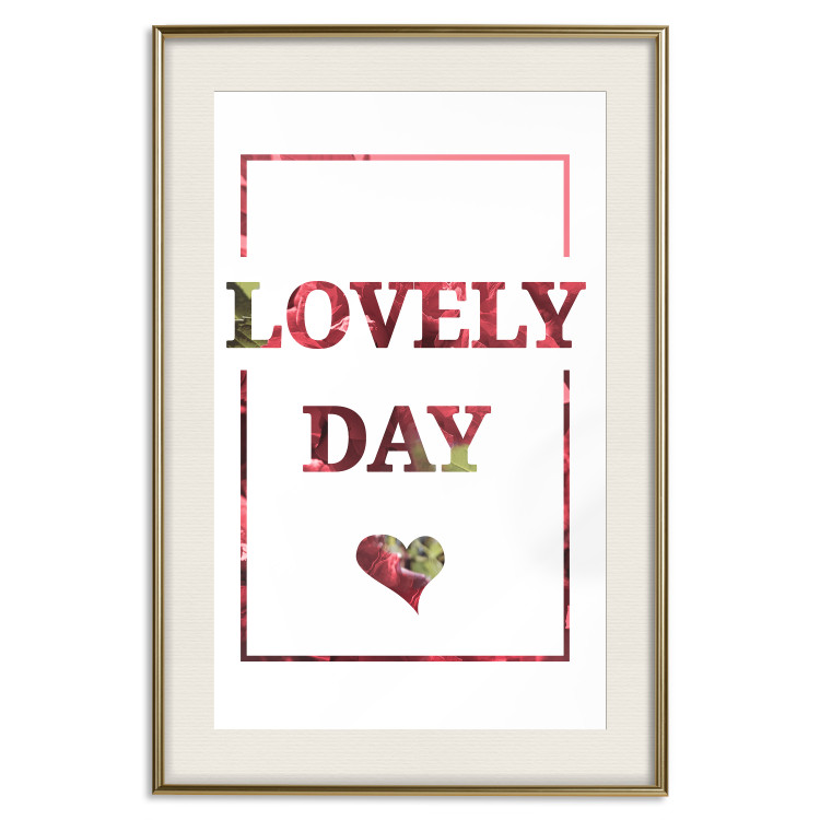 Wall Poster Lovely Day - English text with a red plant motif on a white background 125468 additionalImage 19