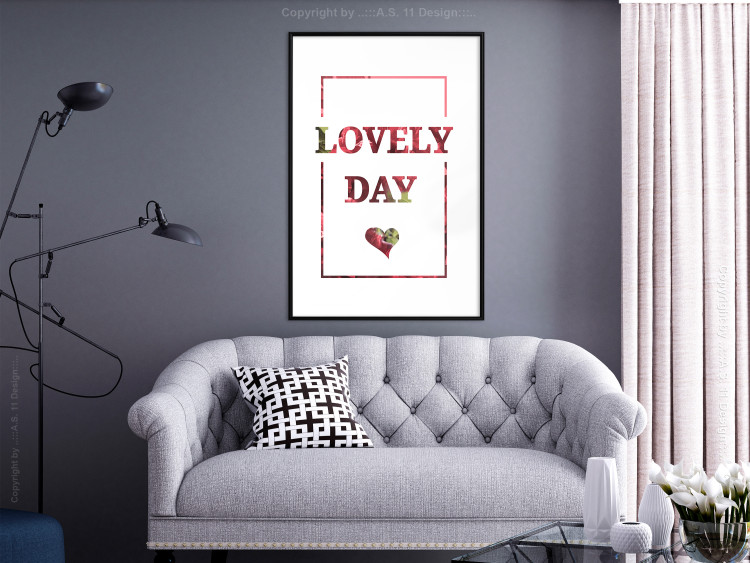 Wall Poster Lovely Day - English text with a red plant motif on a white background 125468 additionalImage 7