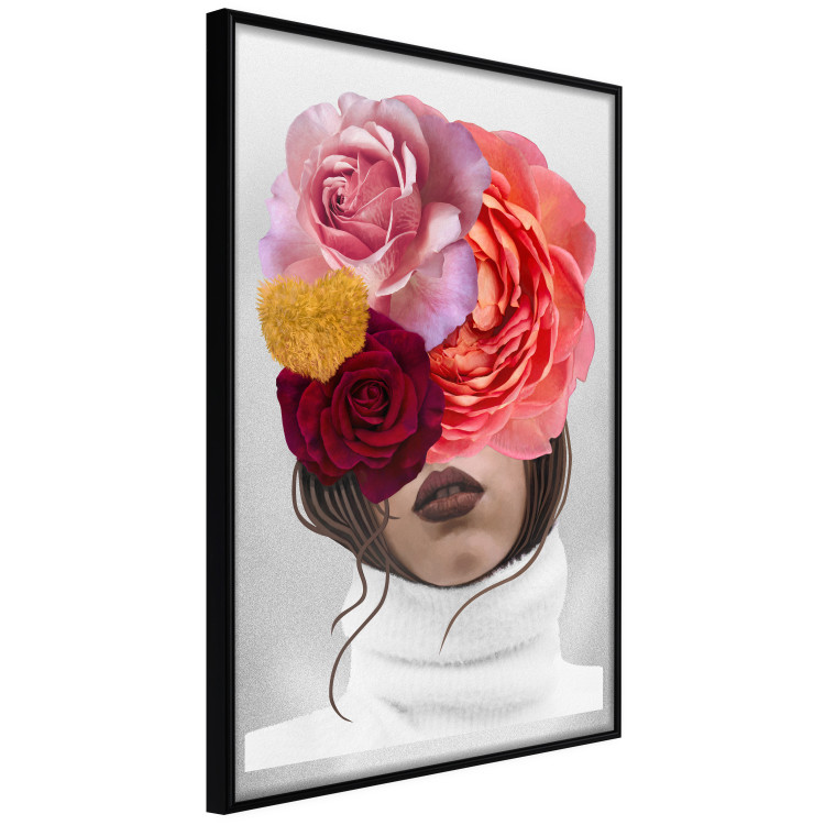 Wall Poster White Sweater - abstract woman with colorful flowers on light background 127868 additionalImage 13