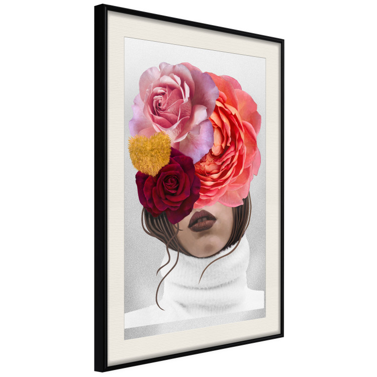 Wall Poster White Sweater - abstract woman with colorful flowers on light background 127868 additionalImage 4