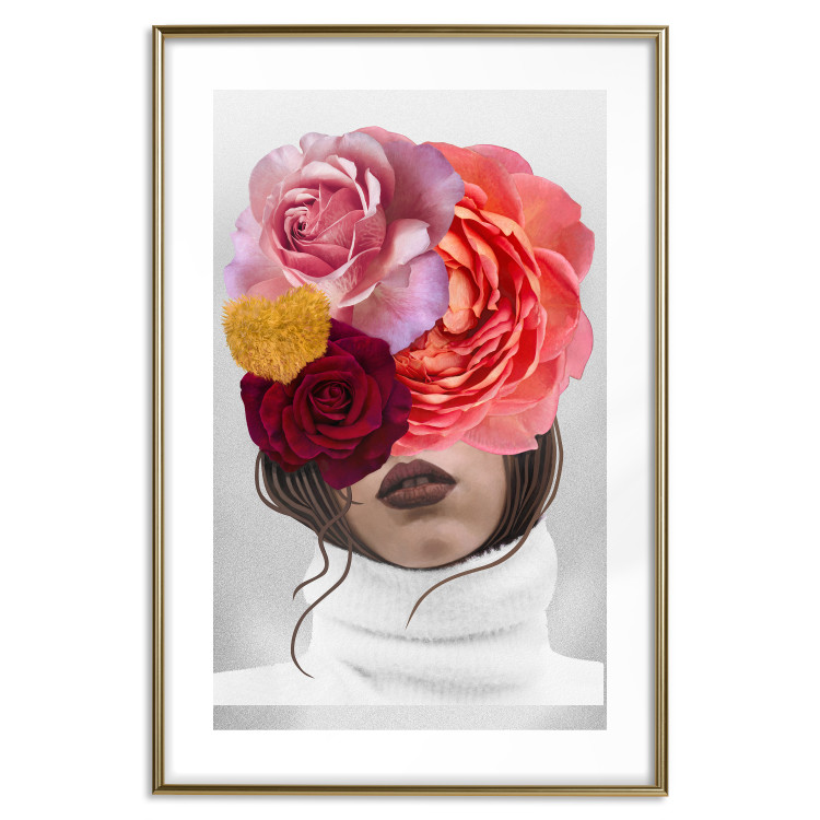 Wall Poster White Sweater - abstract woman with colorful flowers on light background 127868 additionalImage 16