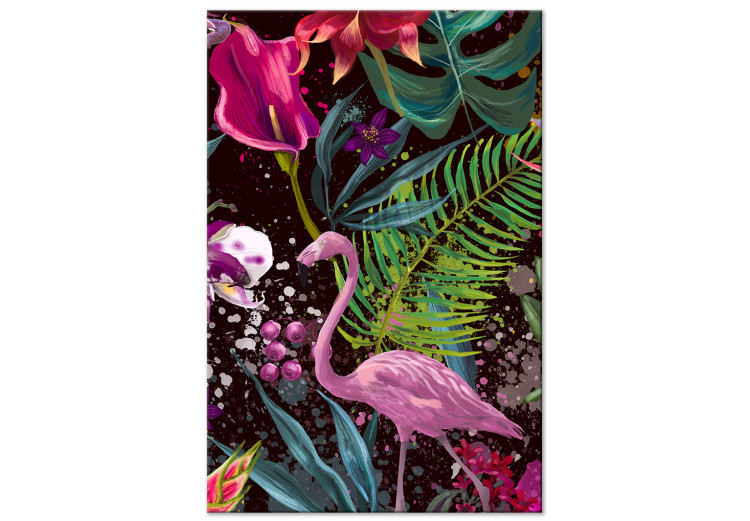 Canvas Land of Flamingos (1-part) vertical - bird on an abstract background 128768