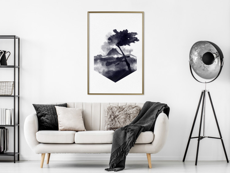 Wall Poster High Mountain - black and white landscape of a tree in apparent wind 131768 additionalImage 7
