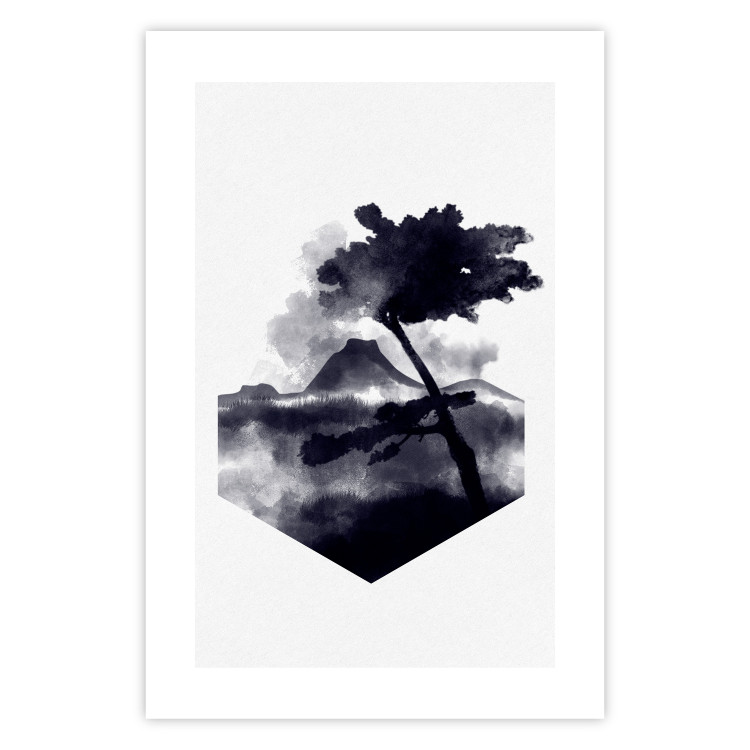 Wall Poster High Mountain - black and white landscape of a tree in apparent wind 131768 additionalImage 24