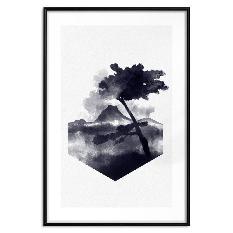 Wall Poster High Mountain - black and white landscape of a tree in apparent wind 131768 additionalImage 16