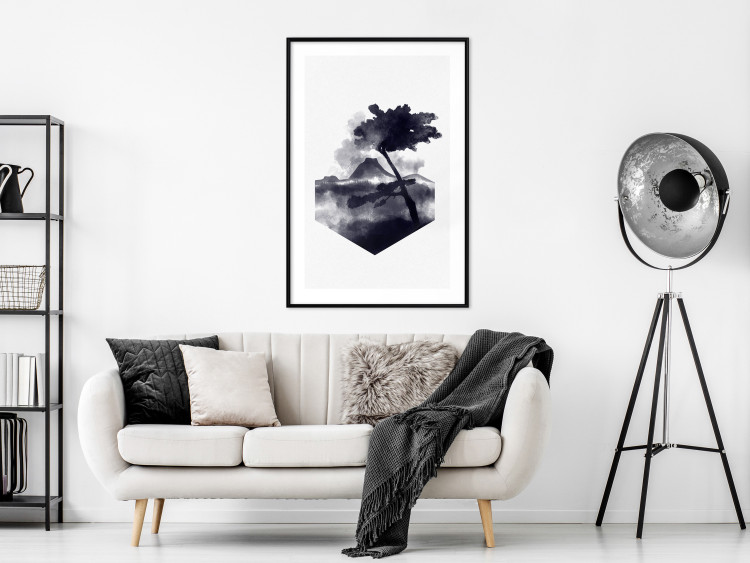 Wall Poster High Mountain - black and white landscape of a tree in apparent wind 131768 additionalImage 20