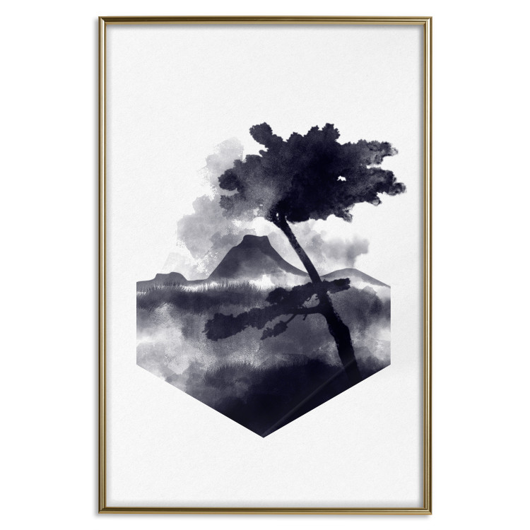 Wall Poster High Mountain - black and white landscape of a tree in apparent wind 131768 additionalImage 25