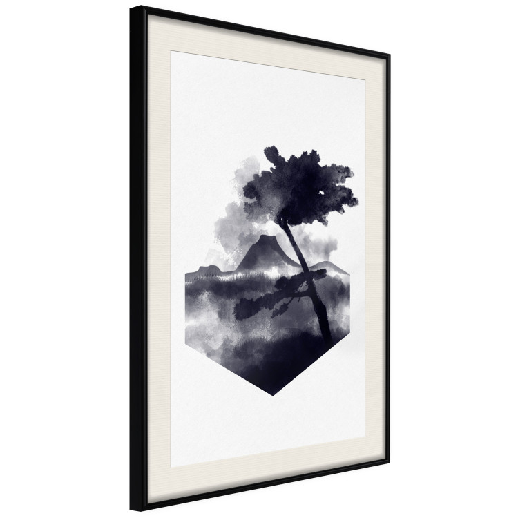 Wall Poster High Mountain - black and white landscape of a tree in apparent wind 131768 additionalImage 2