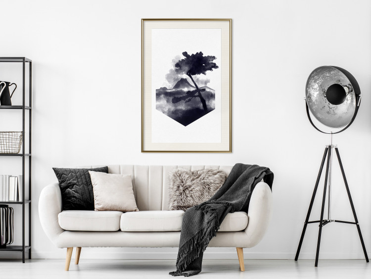 Wall Poster High Mountain - black and white landscape of a tree in apparent wind 131768 additionalImage 19