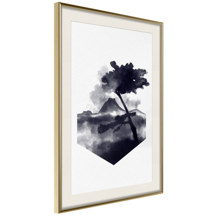 Wall Poster High Mountain - black and white landscape of a tree in apparent wind 131768 additionalImage 3