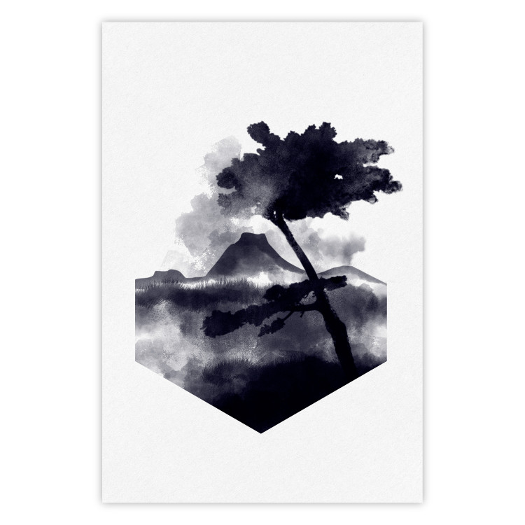 Wall Poster High Mountain - black and white landscape of a tree in apparent wind 131768