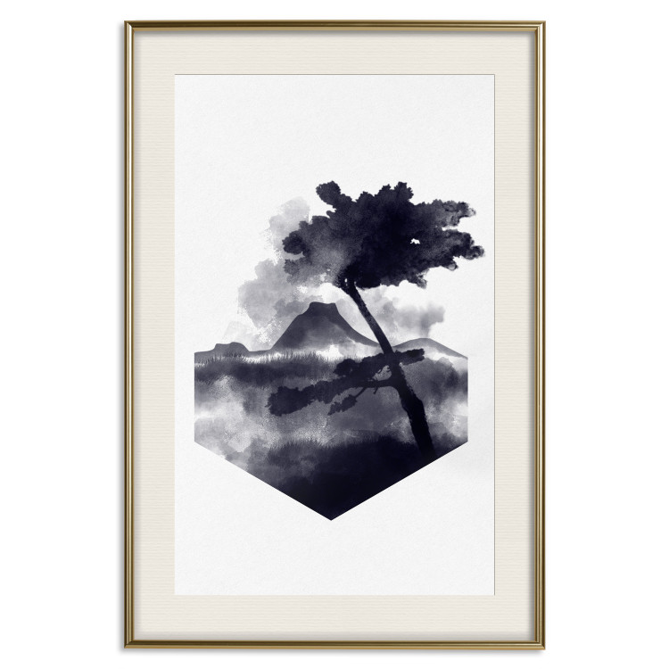 Wall Poster High Mountain - black and white landscape of a tree in apparent wind 131768 additionalImage 21