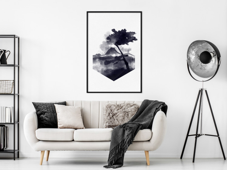 Wall Poster High Mountain - black and white landscape of a tree in apparent wind 131768 additionalImage 6
