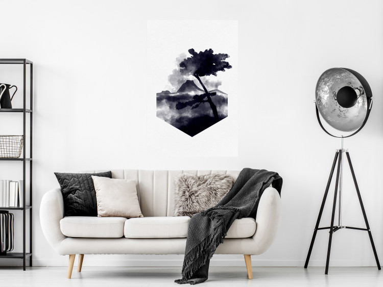 Wall Poster High Mountain - black and white landscape of a tree in apparent wind 131768 additionalImage 2