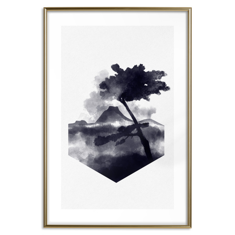 Wall Poster High Mountain - black and white landscape of a tree in apparent wind 131768 additionalImage 27