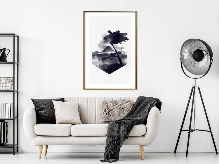 Wall Poster High Mountain - black and white landscape of a tree in apparent wind 131768 additionalImage 13