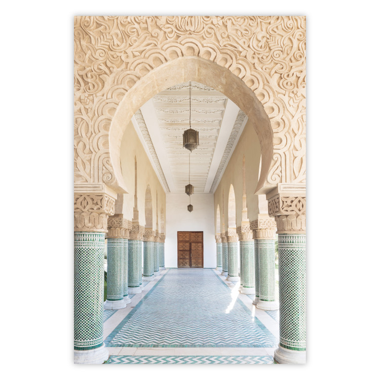 Wall Poster Turquoise Colonnade - hallway architecture with ornaments and columns 134768