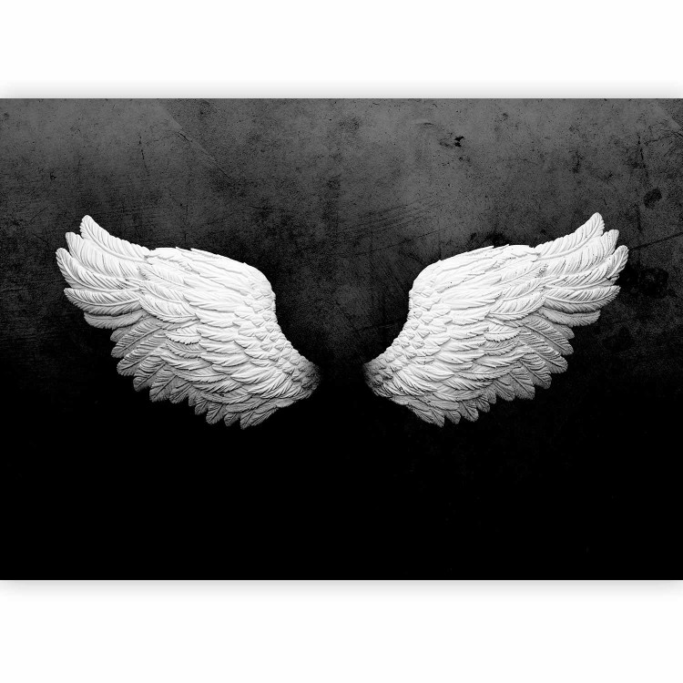 Wall Mural White feathers - black and white abstraction with angel wings with pattern 142868 additionalImage 5