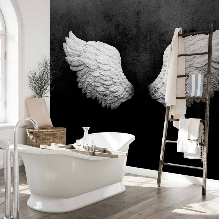 Wall Mural White feathers - black and white abstraction with angel wings with pattern 142868 additionalImage 8