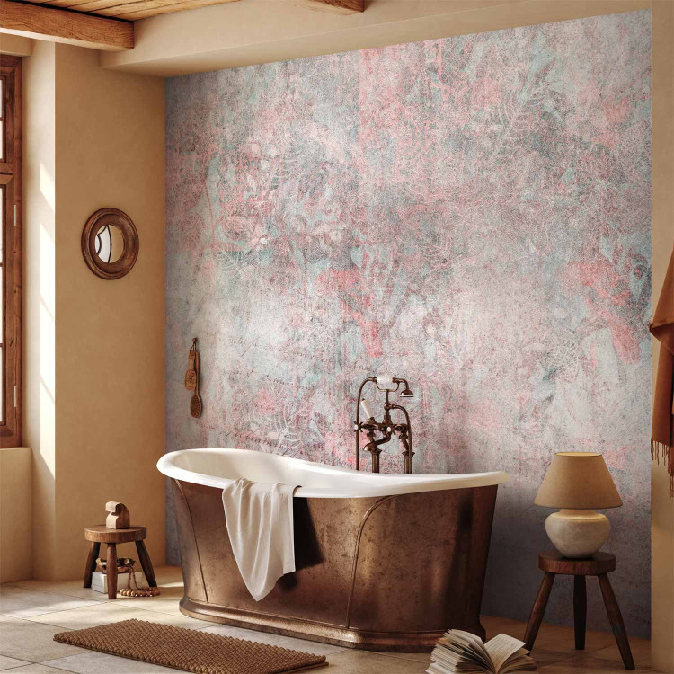 Wall Mural Mosaic - fragments of pink ornaments on a background of concrete texture 143768 additionalImage 8