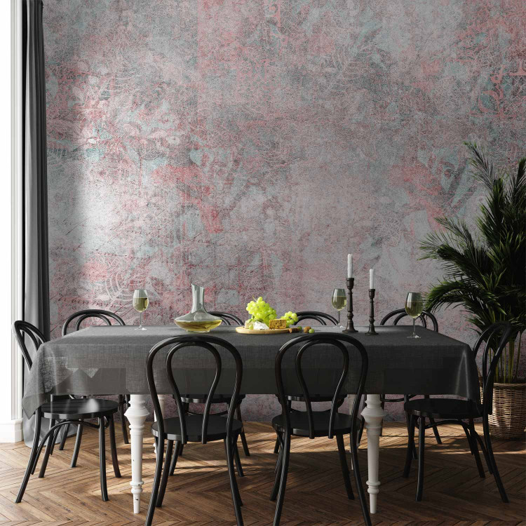 Wall Mural Mosaic - fragments of pink ornaments on a background of concrete texture 143768 additionalImage 6