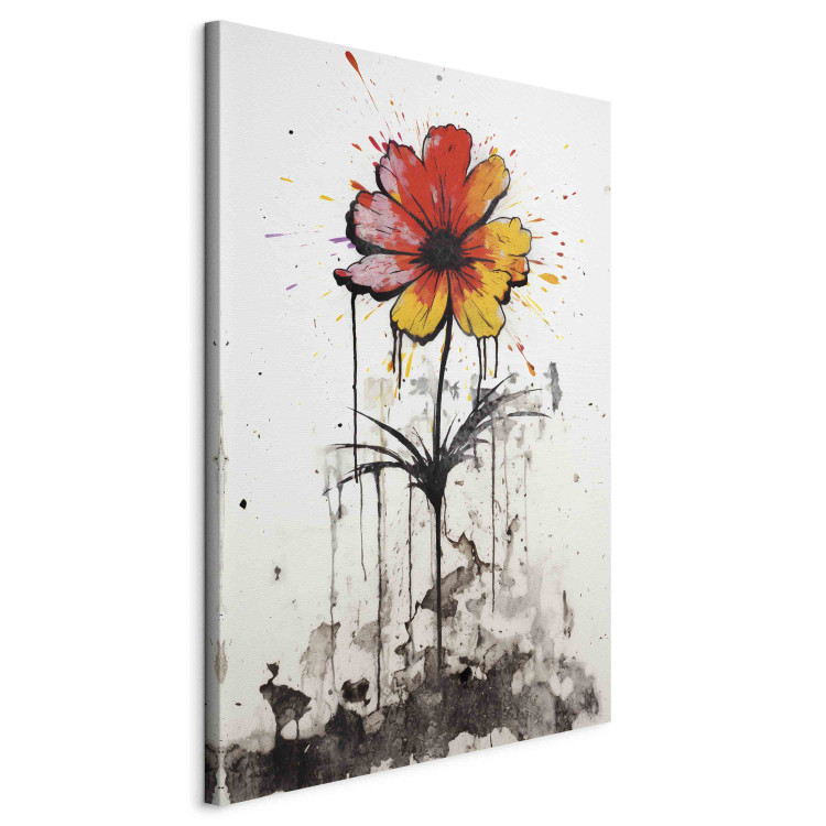 Canvas Print Graffiti Flower - Colorful Composition on the Wall Inspired by Banksy Style 151768 additionalImage 2