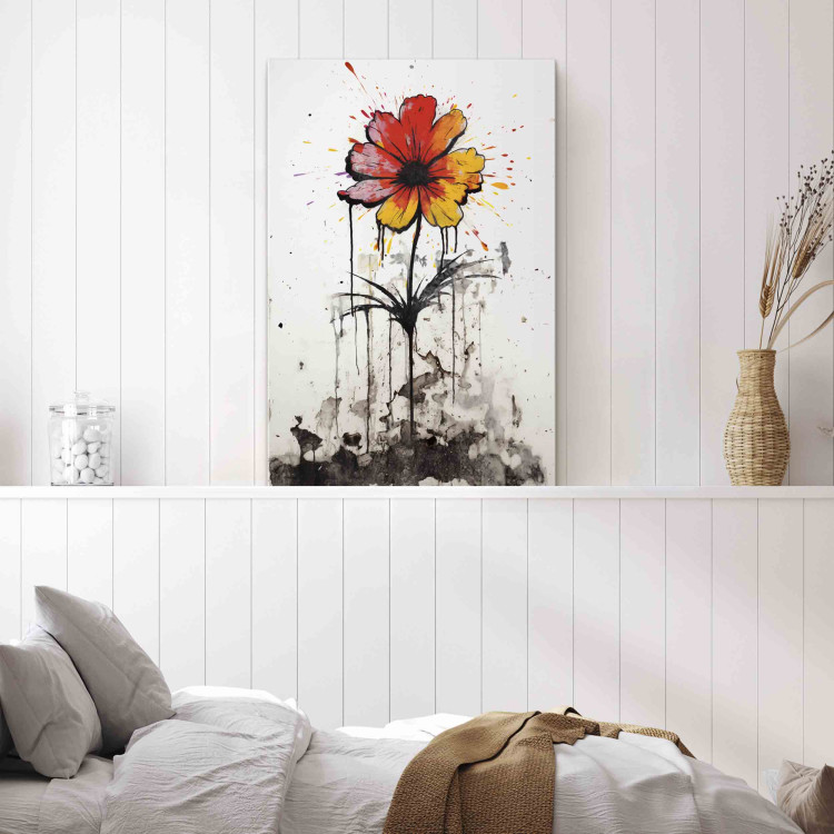 Canvas Print Graffiti Flower - Colorful Composition on the Wall Inspired by Banksy Style 151768 additionalImage 3