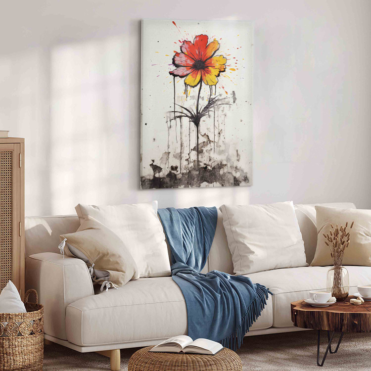 Canvas Print Graffiti Flower - Colorful Composition on the Wall Inspired by Banksy Style 151768 additionalImage 4