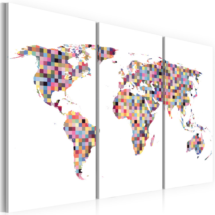 Canvas Print Map of the World - pixels - triptych 55368 additionalImage 2