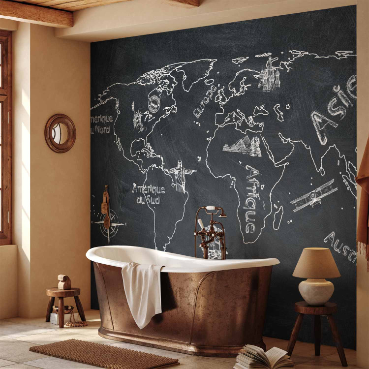 Photo Wallpaper World Map - continents drawn with chalk on a black background 59968 additionalImage 8
