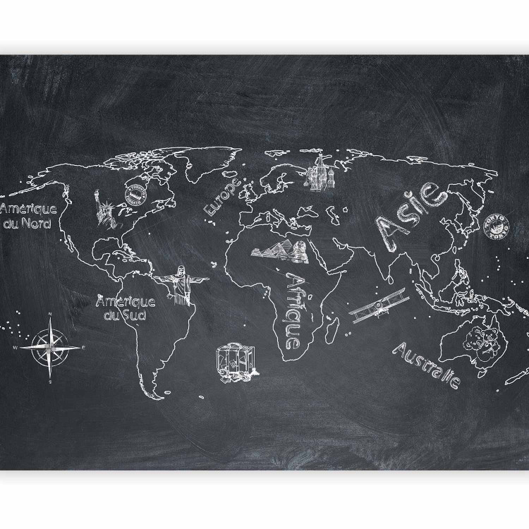 Photo Wallpaper World Map - continents drawn with chalk on a black background 59968 additionalImage 1