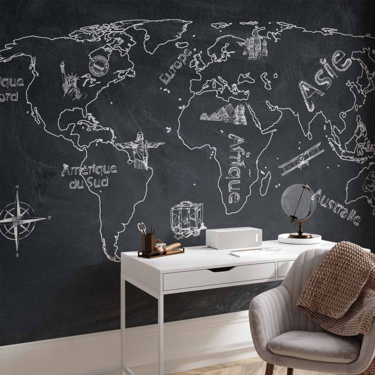 Photo Wallpaper World Map - continents drawn with chalk on a black background 59968 additionalImage 4