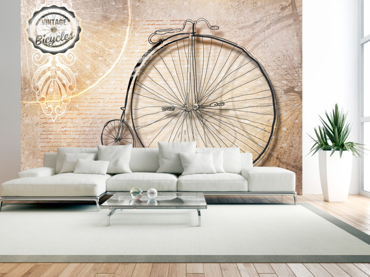 Photo Wallpaper Vintage Bicycle - Old retro-style bicycle with a big wheel in sepia 61168