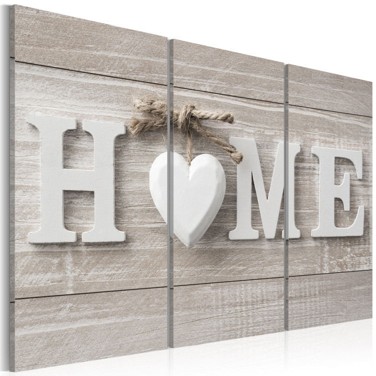 Canvas Print Home Comfort (3-part) - wooden white writing in retro style 94268 additionalImage 2