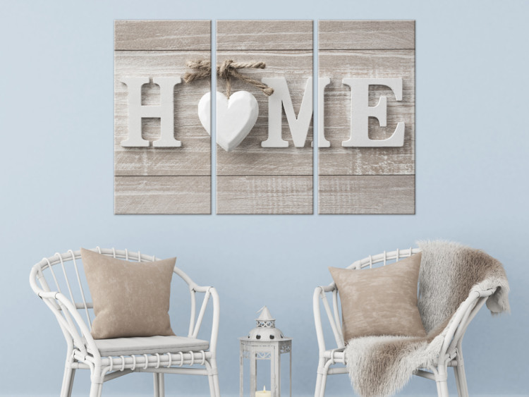 Canvas Print Home Comfort (3-part) - wooden white writing in retro style 94268 additionalImage 3