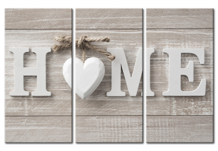 Canvas Print Home Comfort (3-part) - wooden white writing in retro style 94268