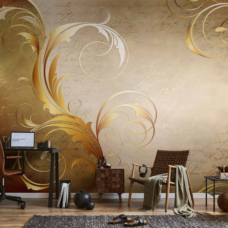 Wall Mural Baroque abstraction - gold background with ornaments and lettering in retro style 97168 additionalImage 4