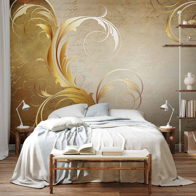 Wall Mural Baroque abstraction - gold background with ornaments and lettering in retro style 97168 additionalImage 2