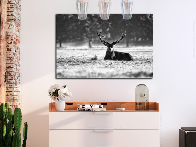 Canvas Lying Deer (1-piece) - Scandinavian Landscape with Stag in Field 106078 additionalImage 3