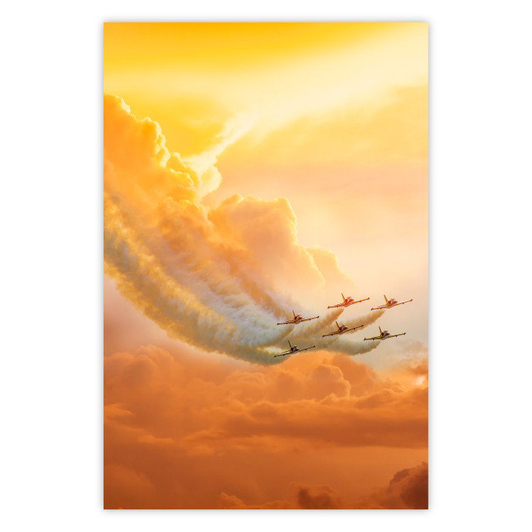 Wall Poster Airplanes in Clouds - Flight amidst thick clouds and orange sky 114378