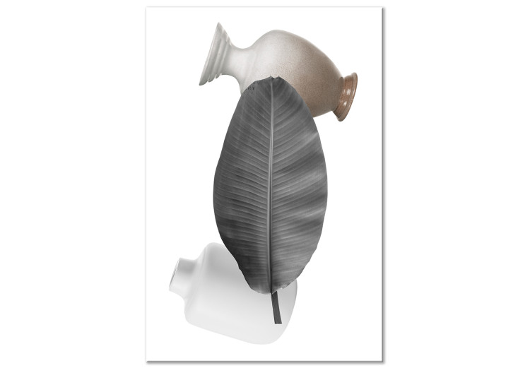 Canvas Art Print Banana leaf with vases - black and white abstract composition 123278