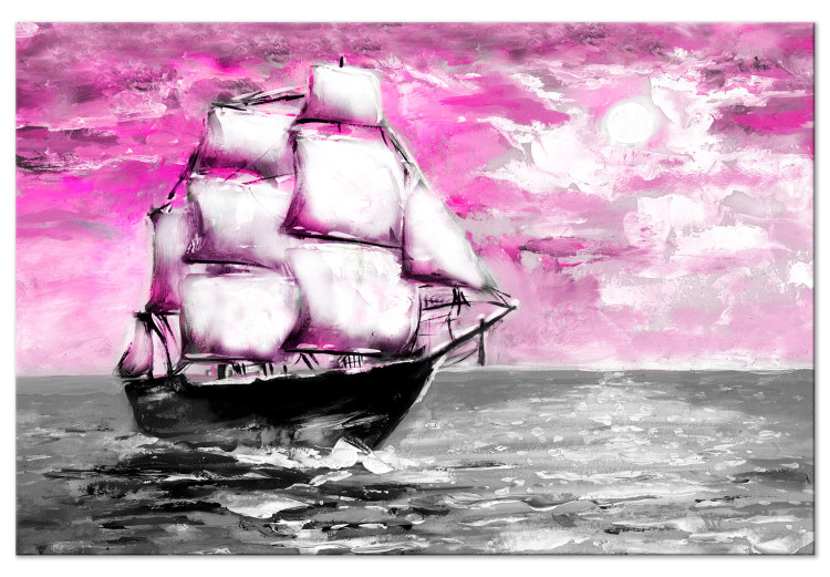 Canvas Print A sailing ship - seascape with a pink sky and a ship with sails 123378