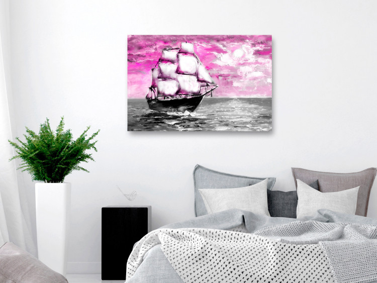 Canvas Print A sailing ship - seascape with a pink sky and a ship with sails 123378 additionalImage 3