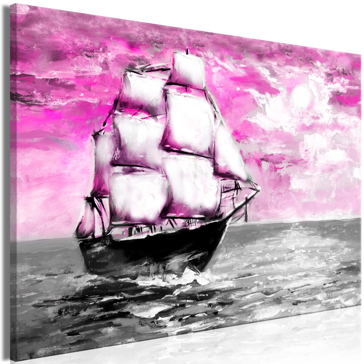 Canvas Print A sailing ship - seascape with a pink sky and a ship with sails 123378 additionalImage 2