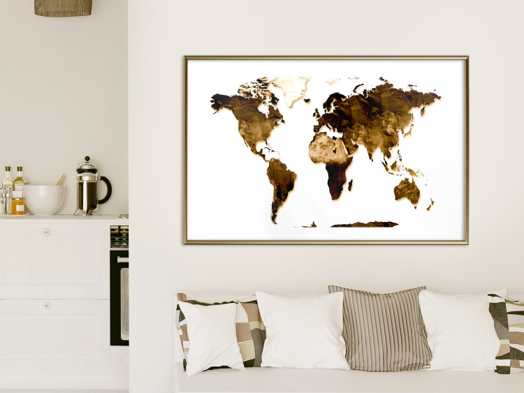 Wall Poster My World - world map with brown-colored continents on white background 123878 additionalImage 13