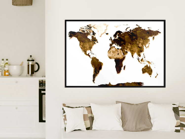Wall Poster My World - world map with brown-colored continents on white background 123878 additionalImage 5
