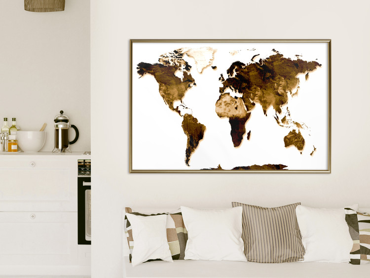 Wall Poster My World - world map with brown-colored continents on white background 123878 additionalImage 7